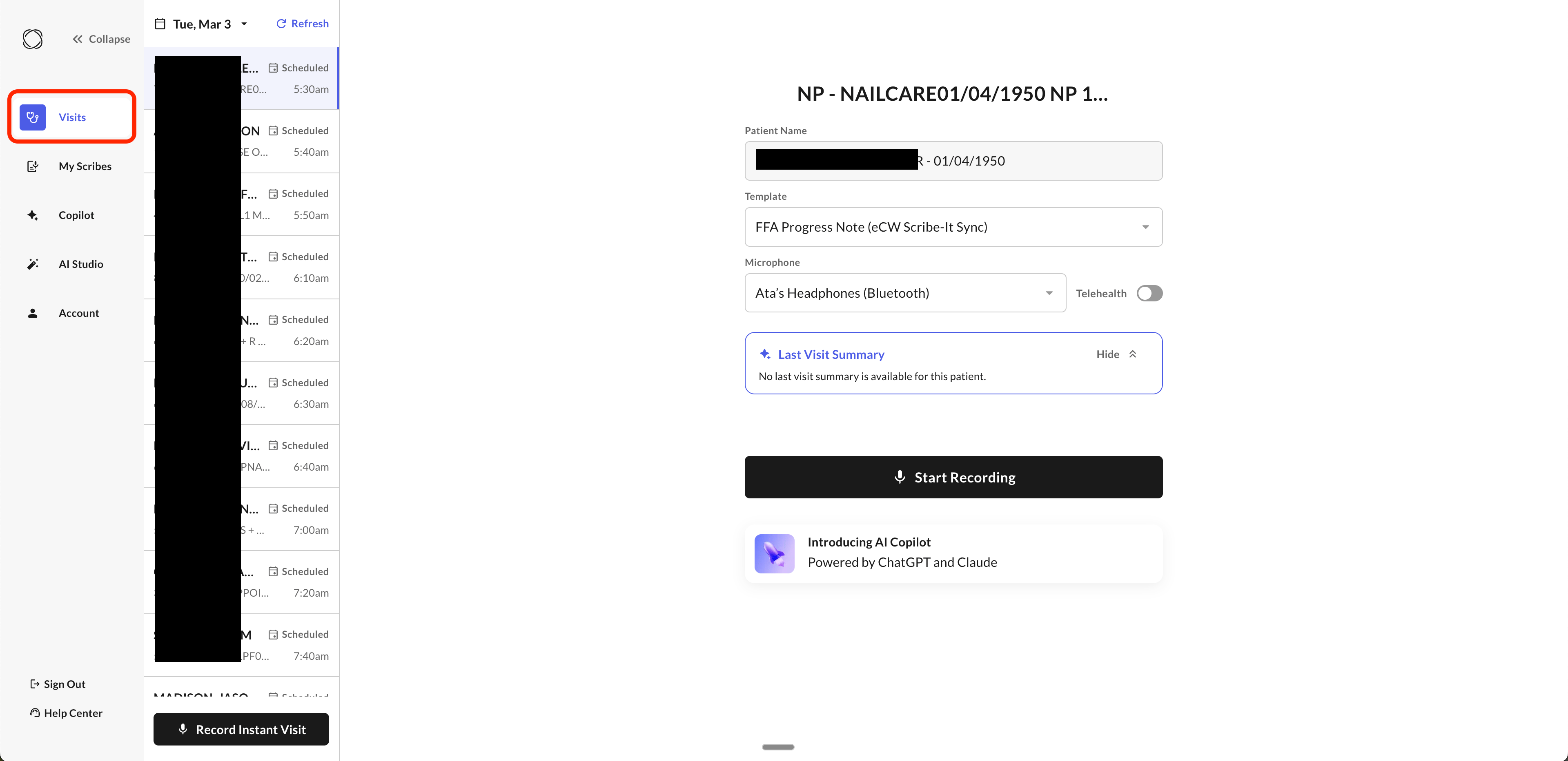 Visits view