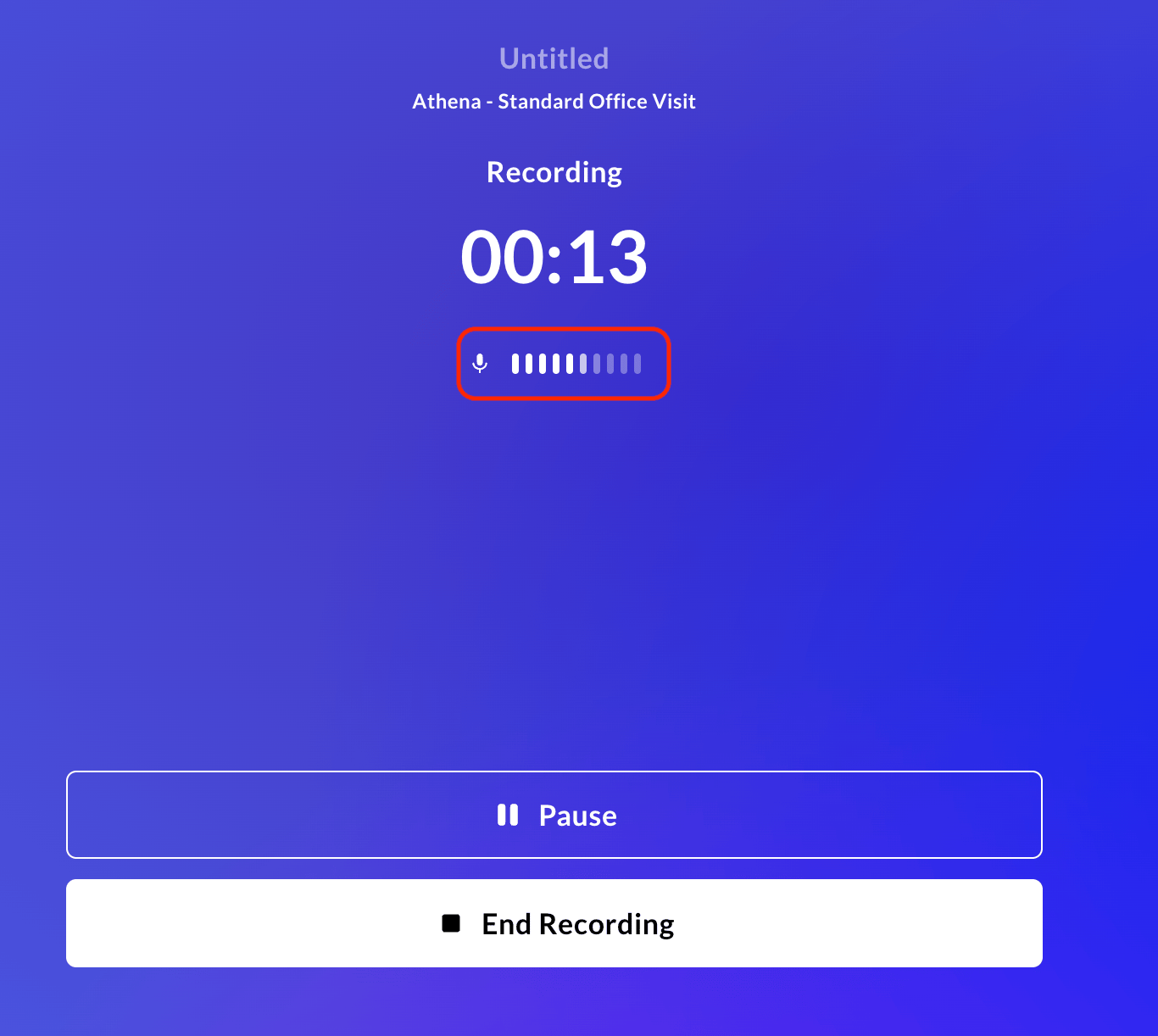 Audio level bar during a recording