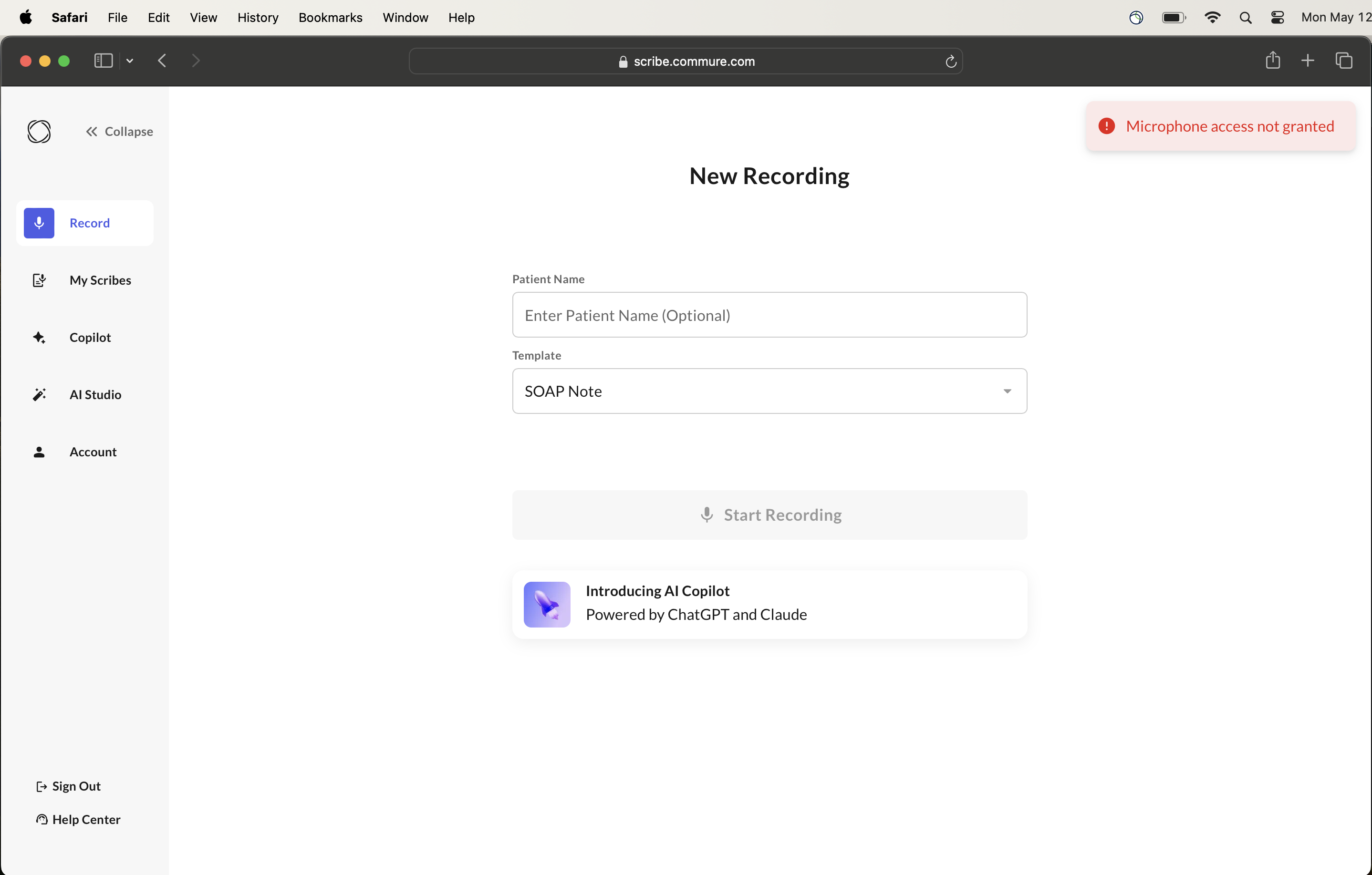 Mic access error