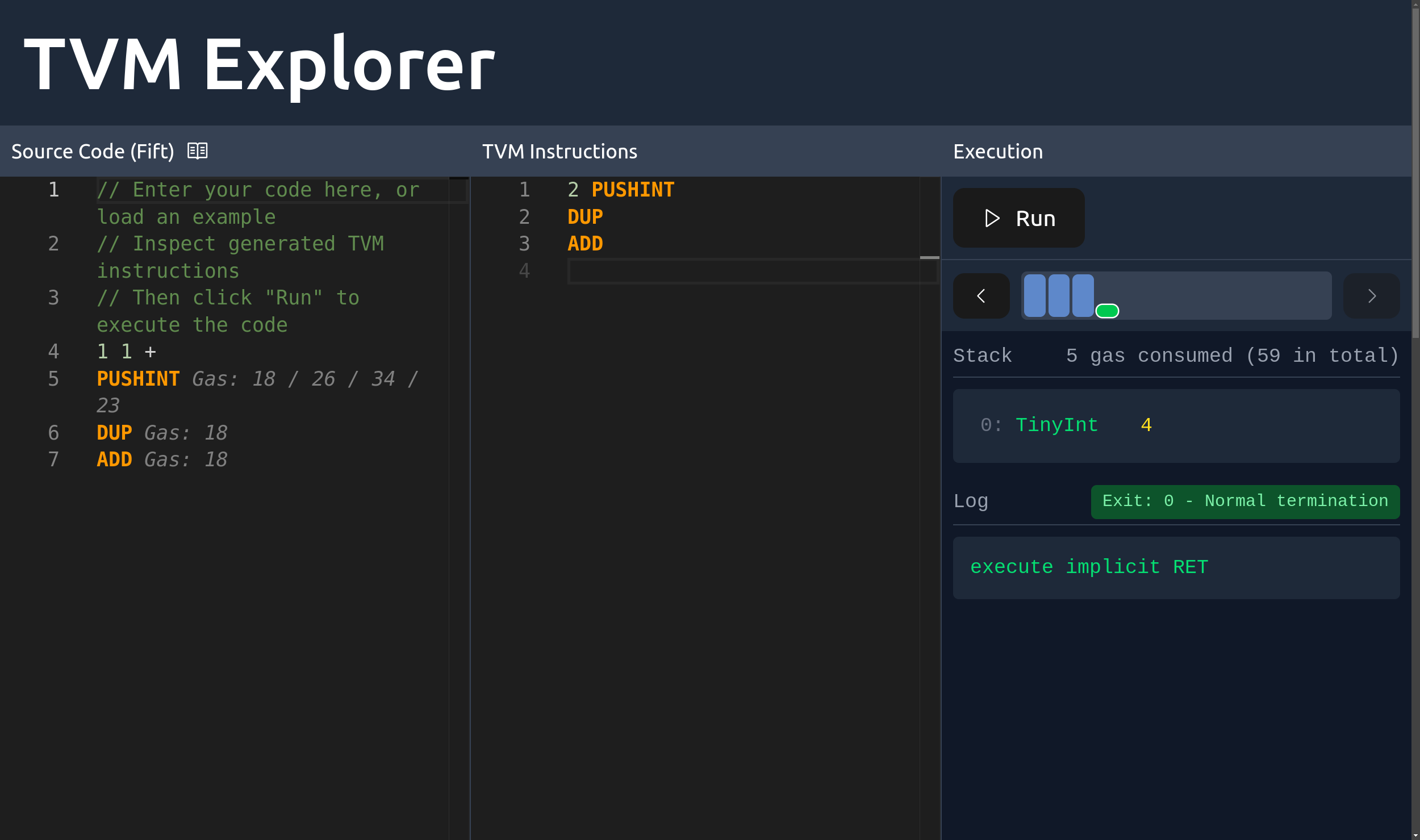 TVM Explorer interface