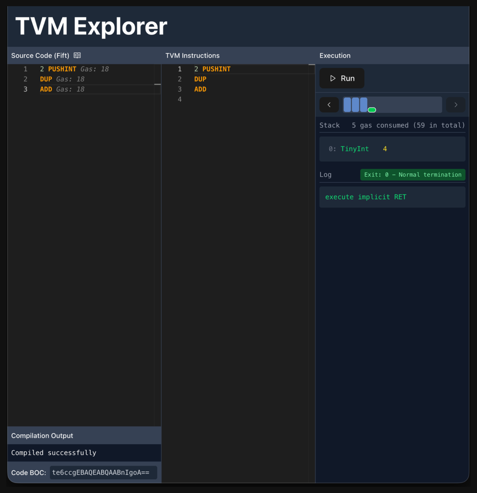 TVM Explorer interface