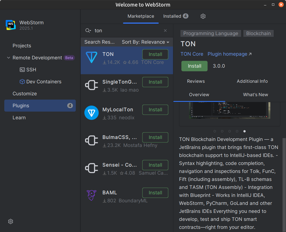 Screenshot of the plugin installation