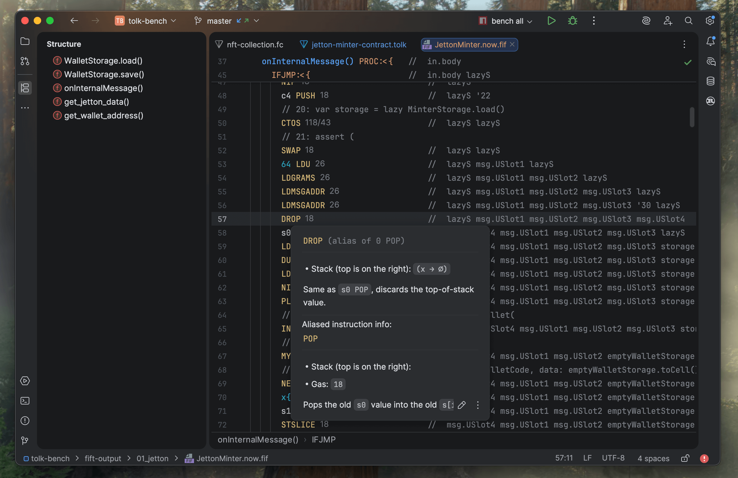 Screenshot of the Fift assembly support