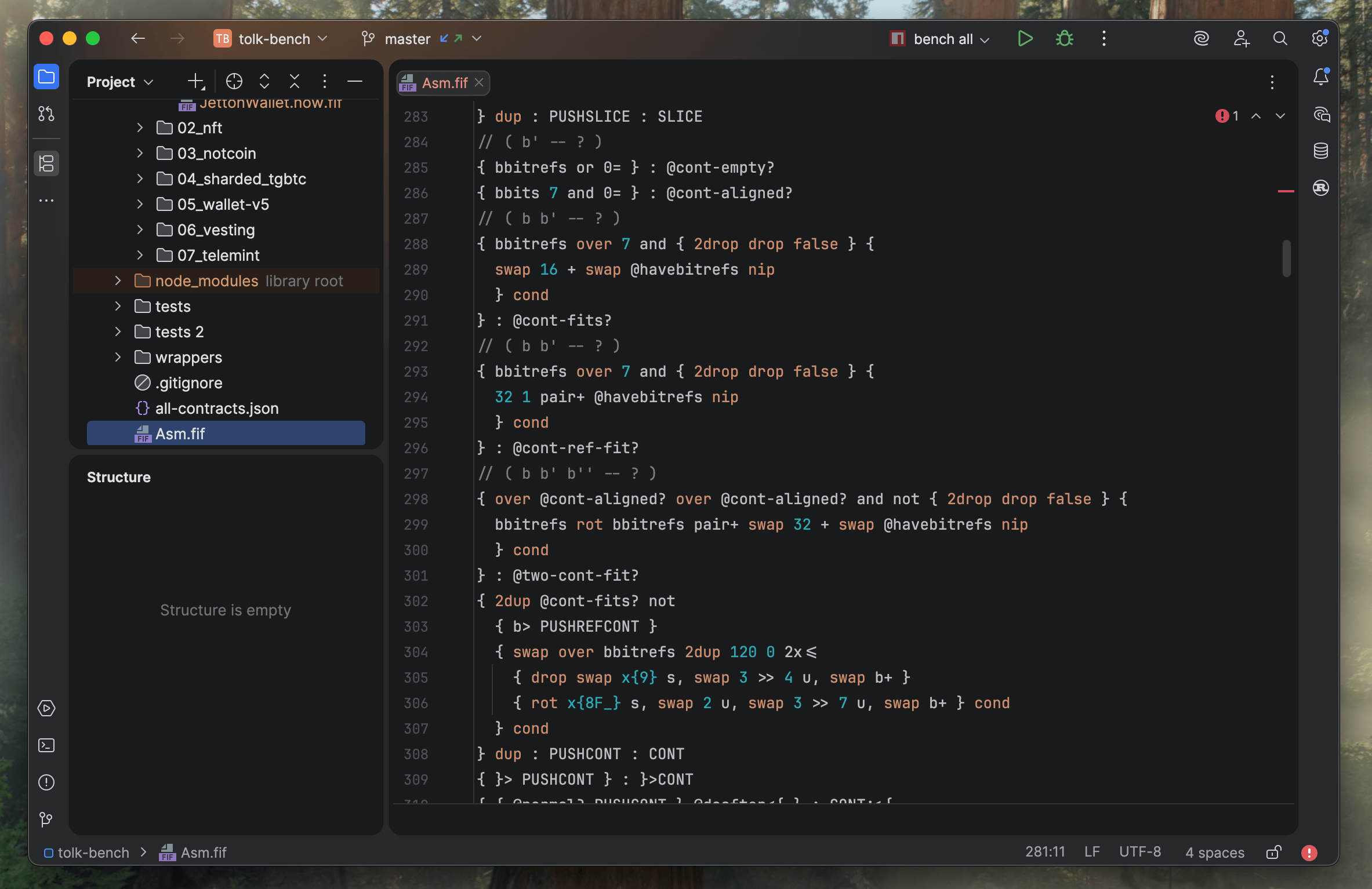 Screenshot of the Fift language support