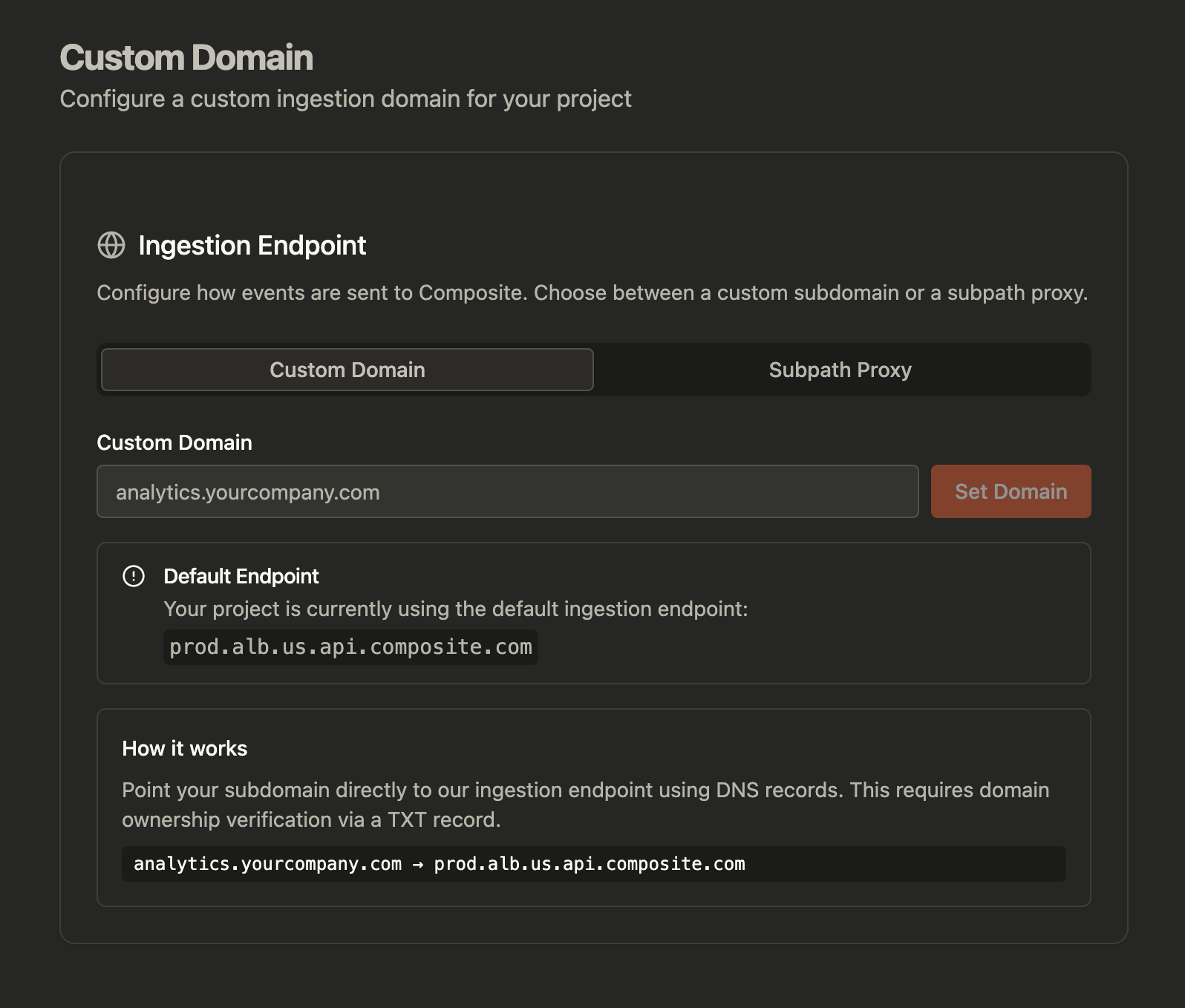 Custom domain configuration in Composite dashboard