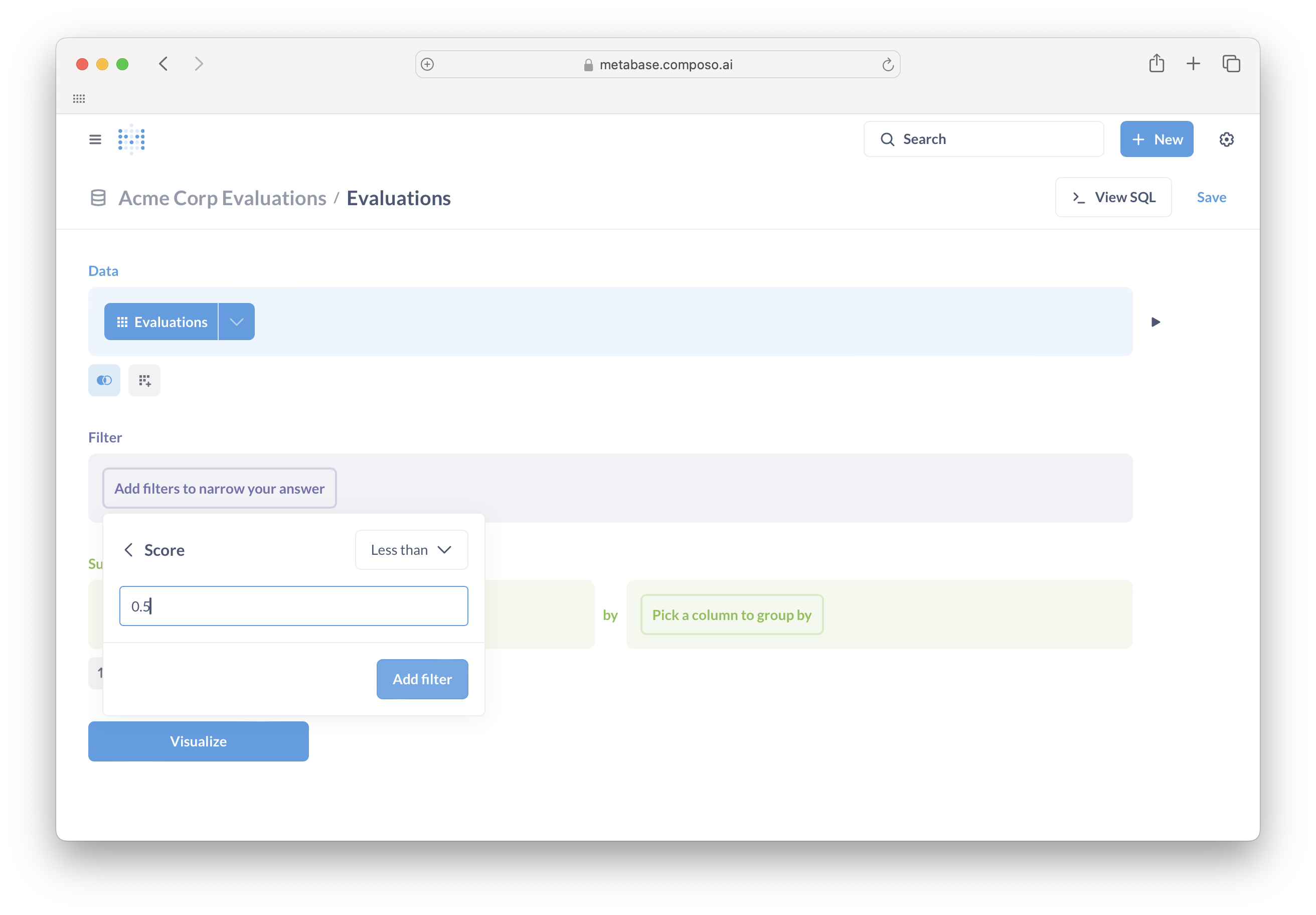 Query builder with Score filter