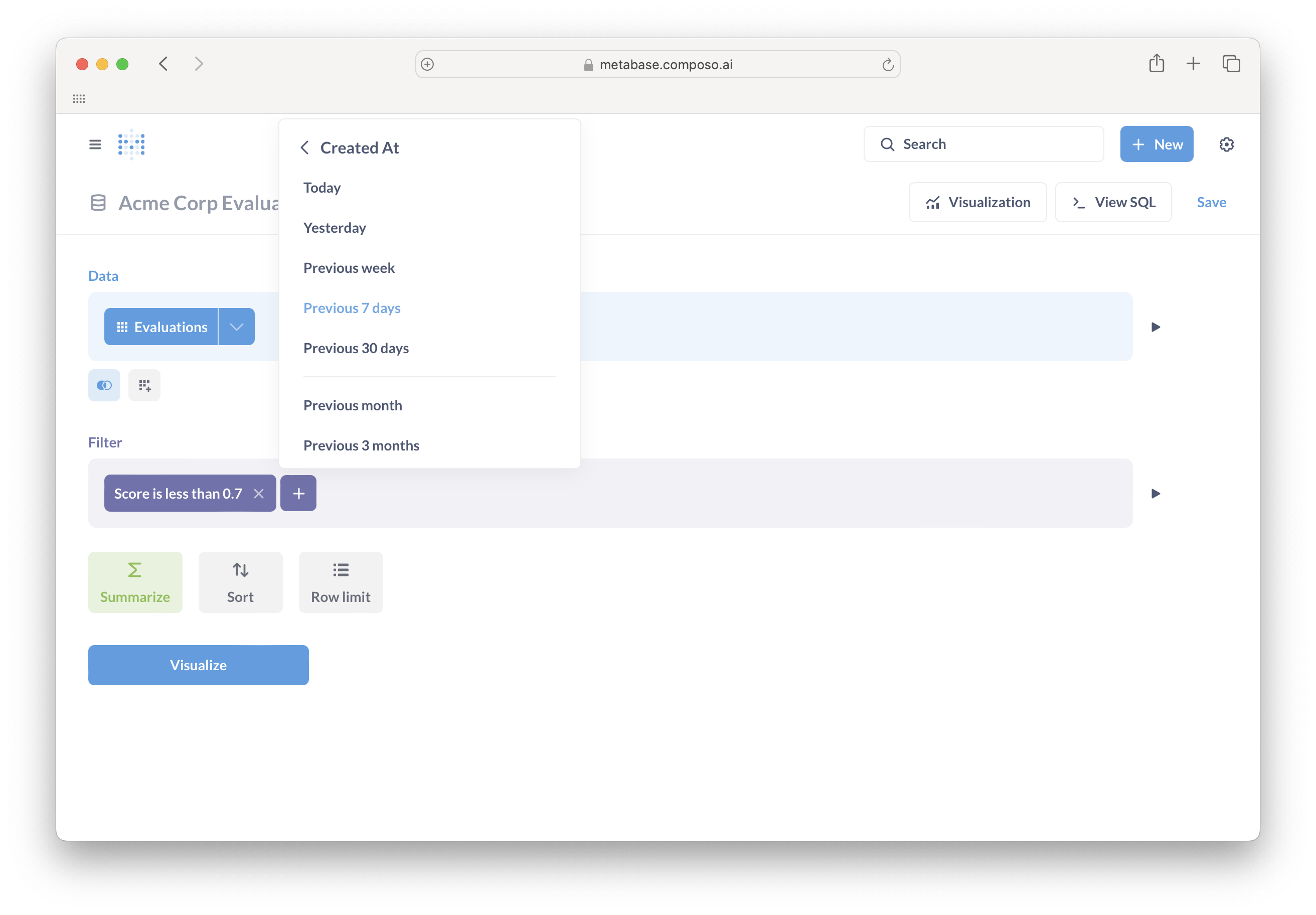 Time range dropdown menu