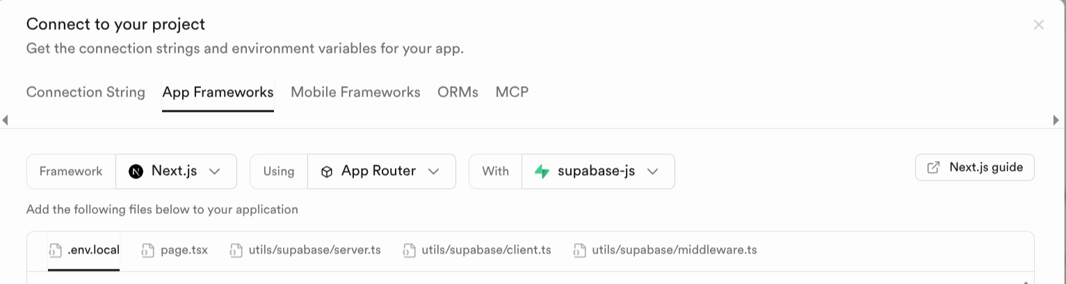 Supabase Environment Variables Light