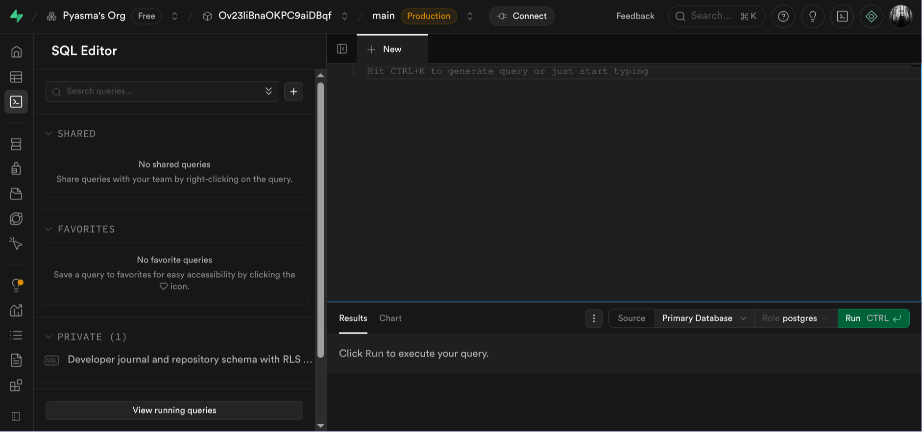 Supabase SQL Editor Dark