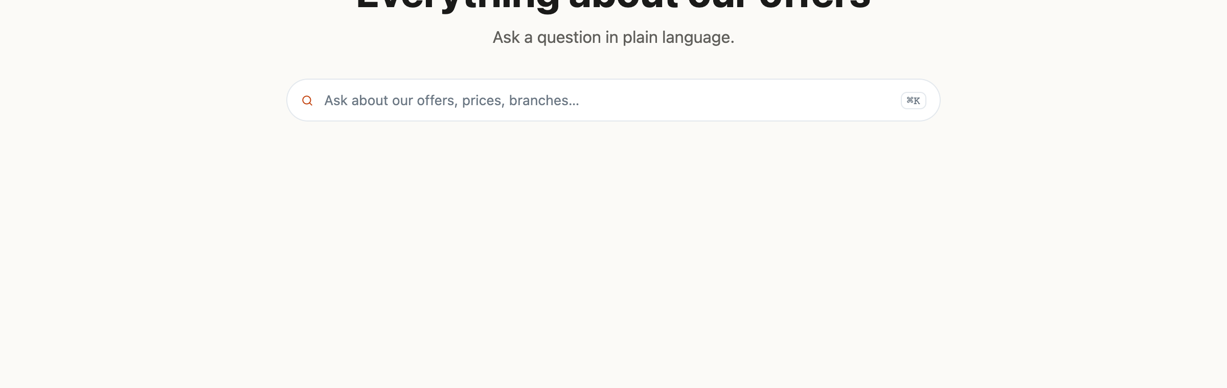 A home page hero with a search bar under the heading