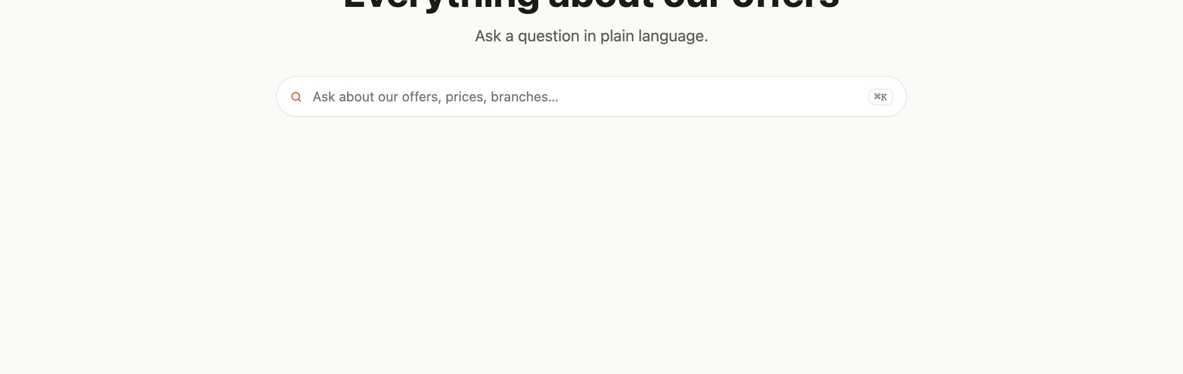A home page hero with a search bar under the heading