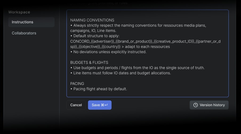 Version history for instructions