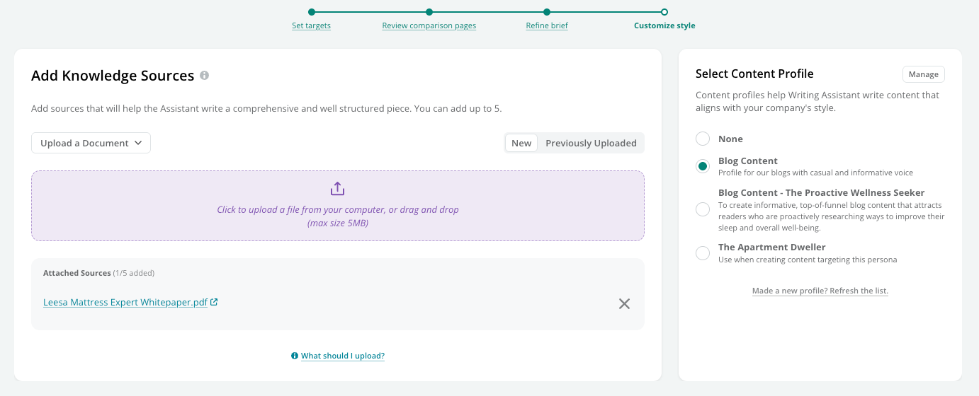 Writing Assistant Sources Profiles