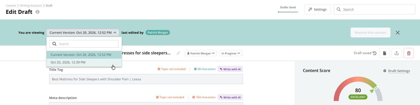 Writing Assistant Version History