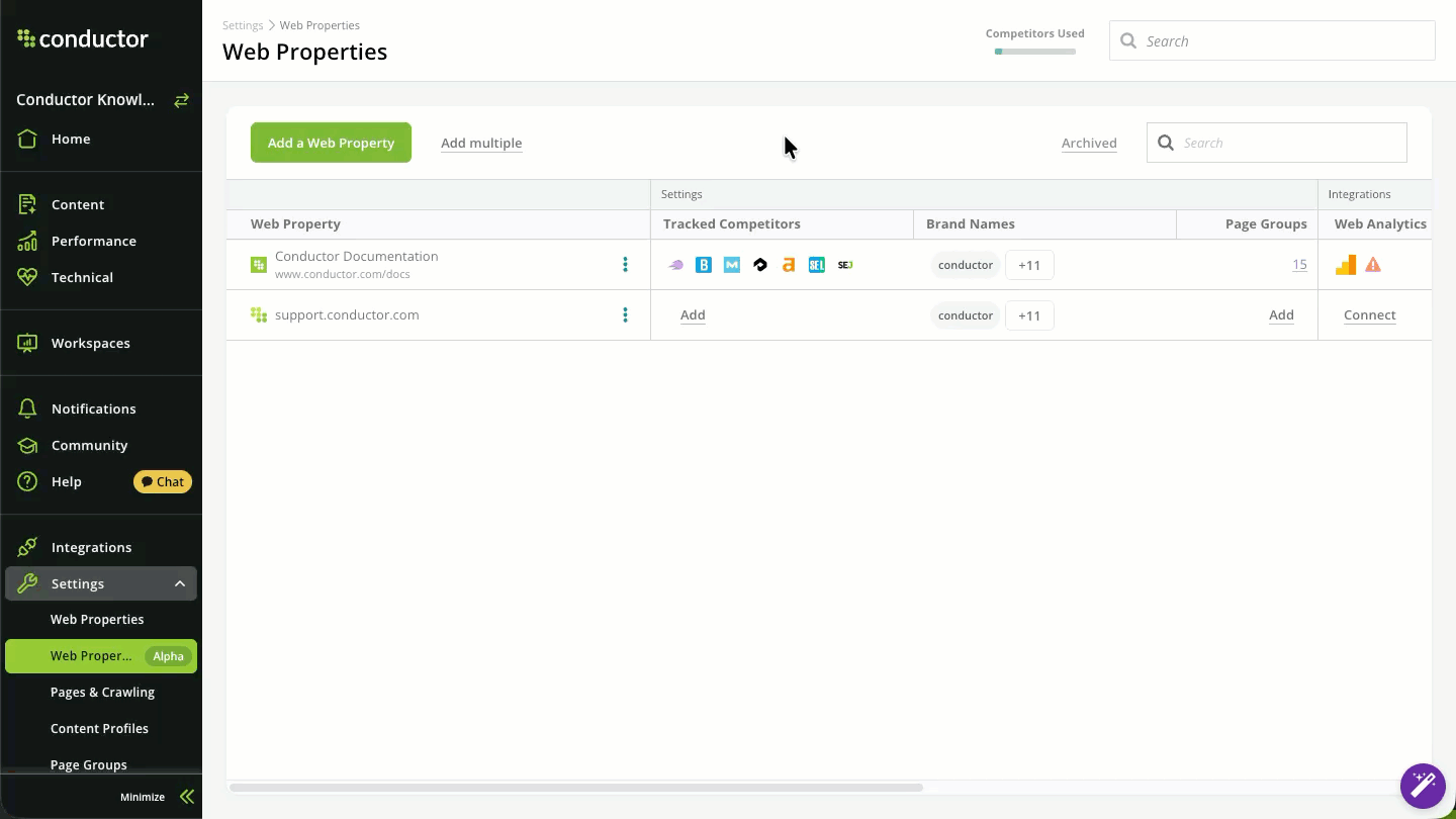 Web Properties Add Multiple