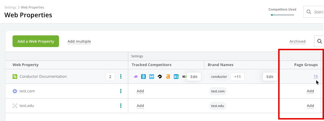 Web Properties Review Page Groups