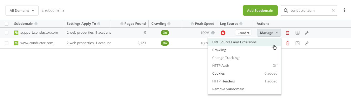 Crawling Manage Menu