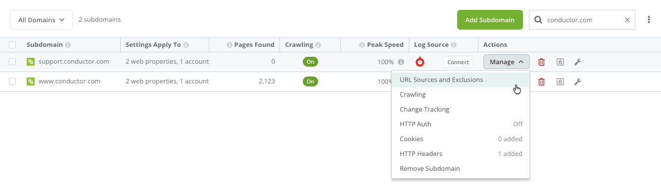 Crawling Manage Menu