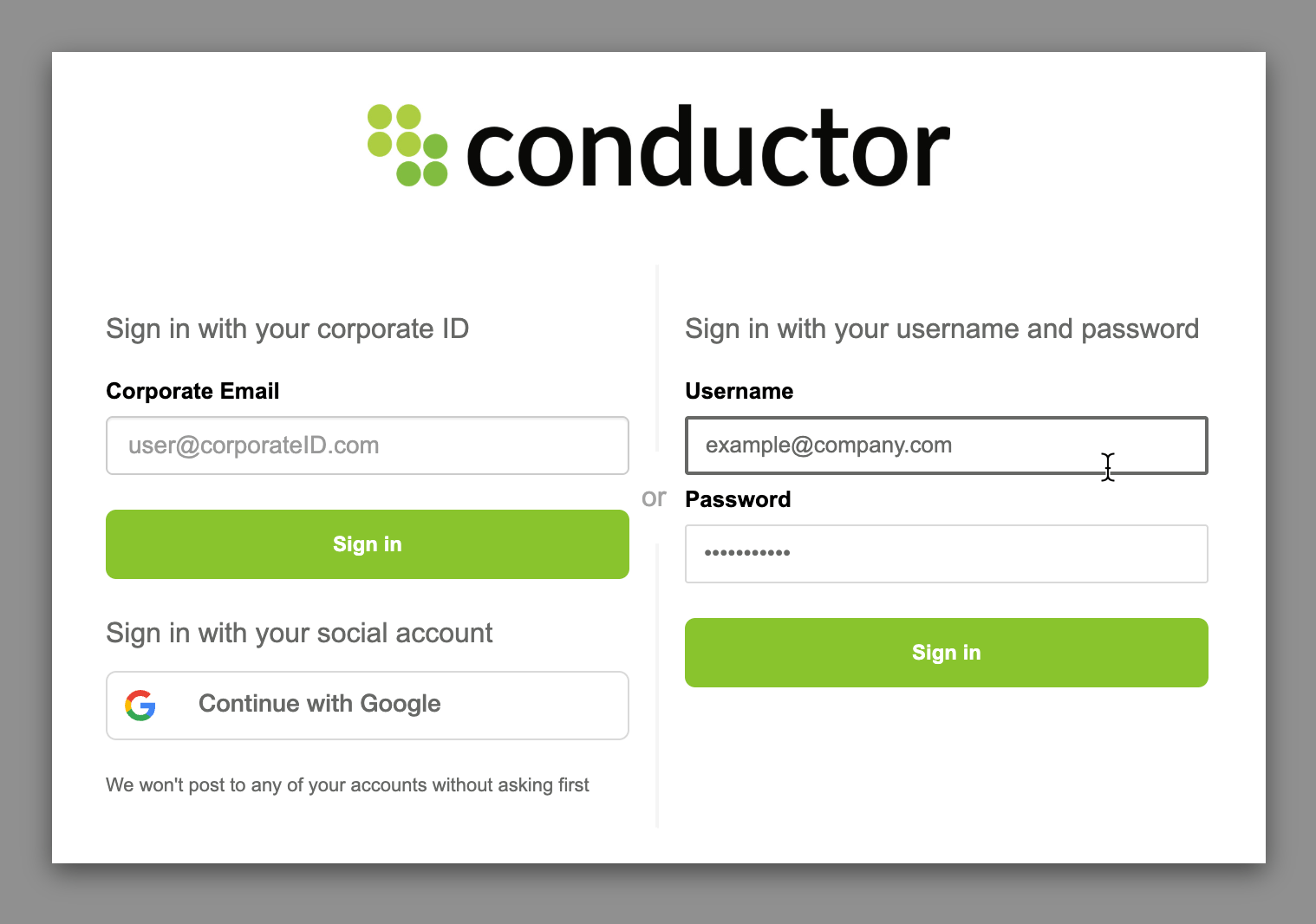Use your Conductor credentials to sign in