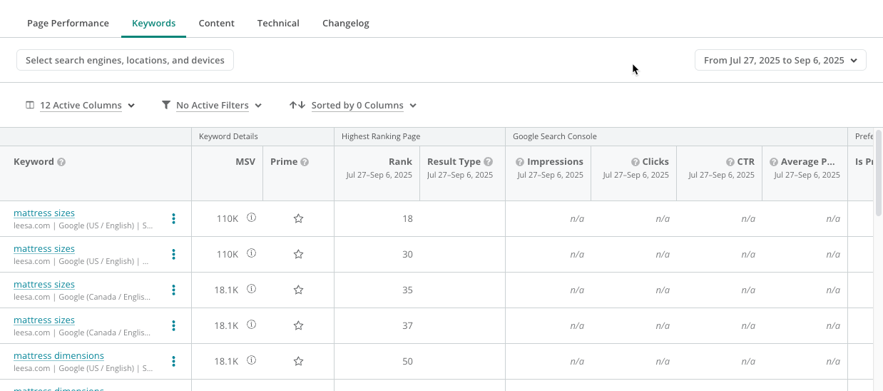 2025 Pages Reporting Alpha Program Page Details Keywords Tab
