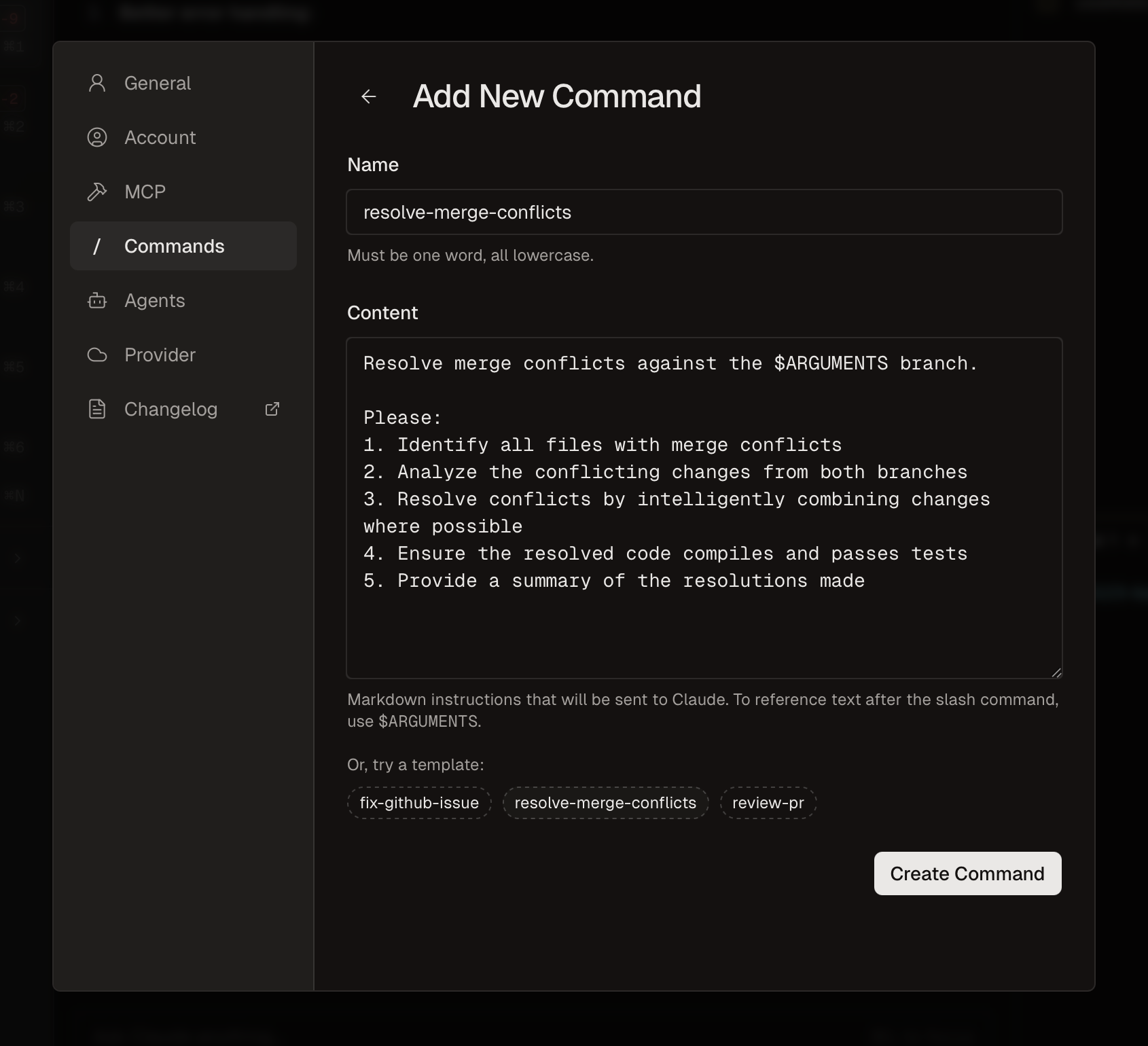 slash command