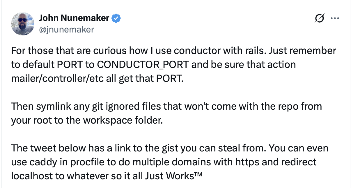 John Nunemaker's tweet about using Conductor with Rails
