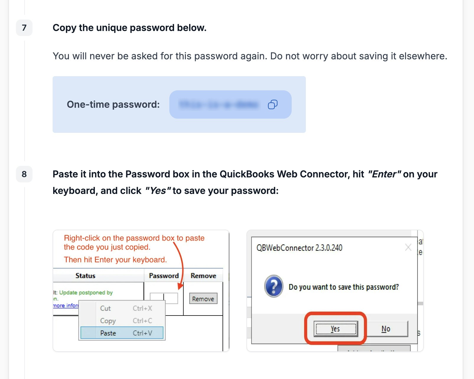 Copy the unique password from your setup guide.