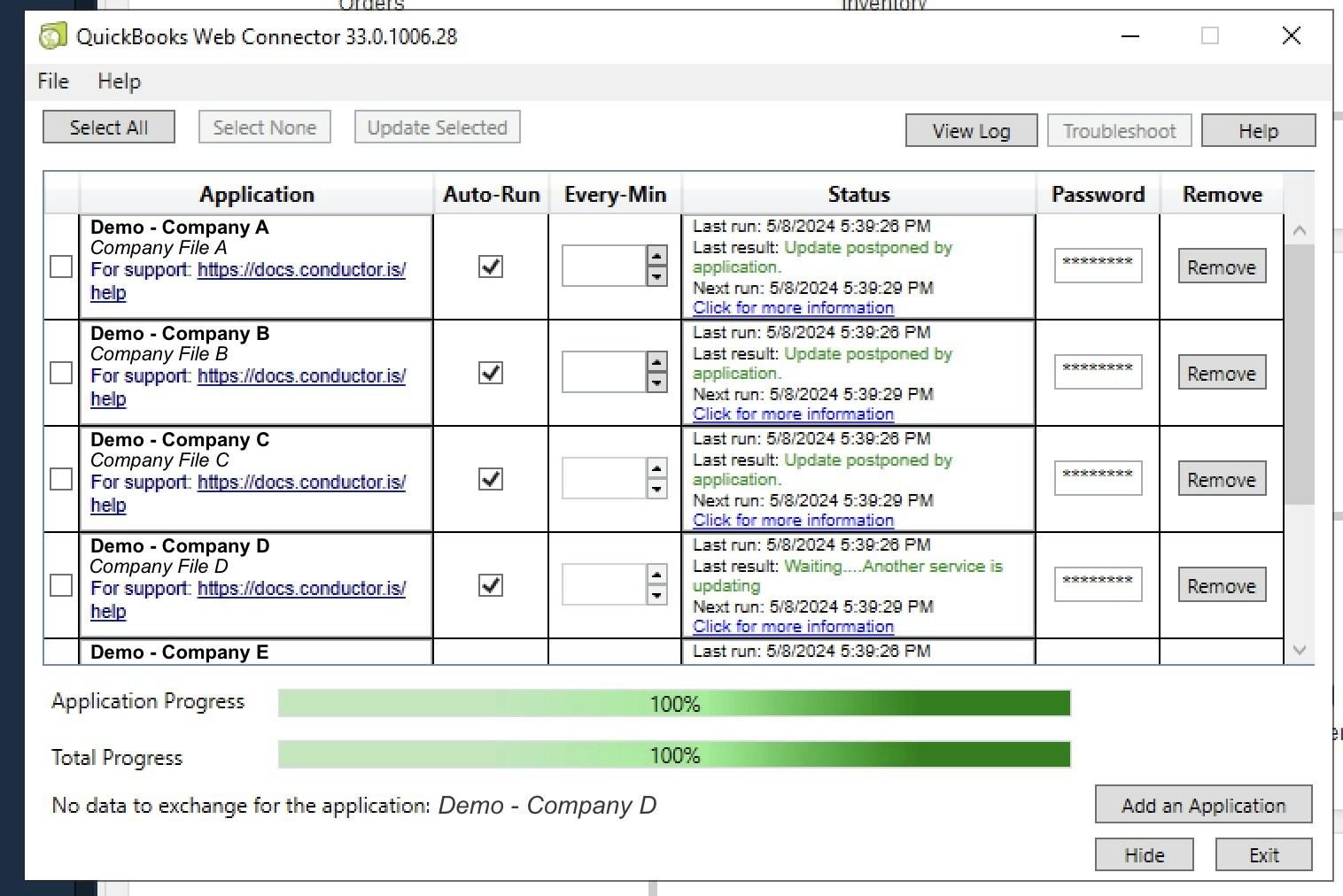 QuickBooks Web Connector with multiple
connections