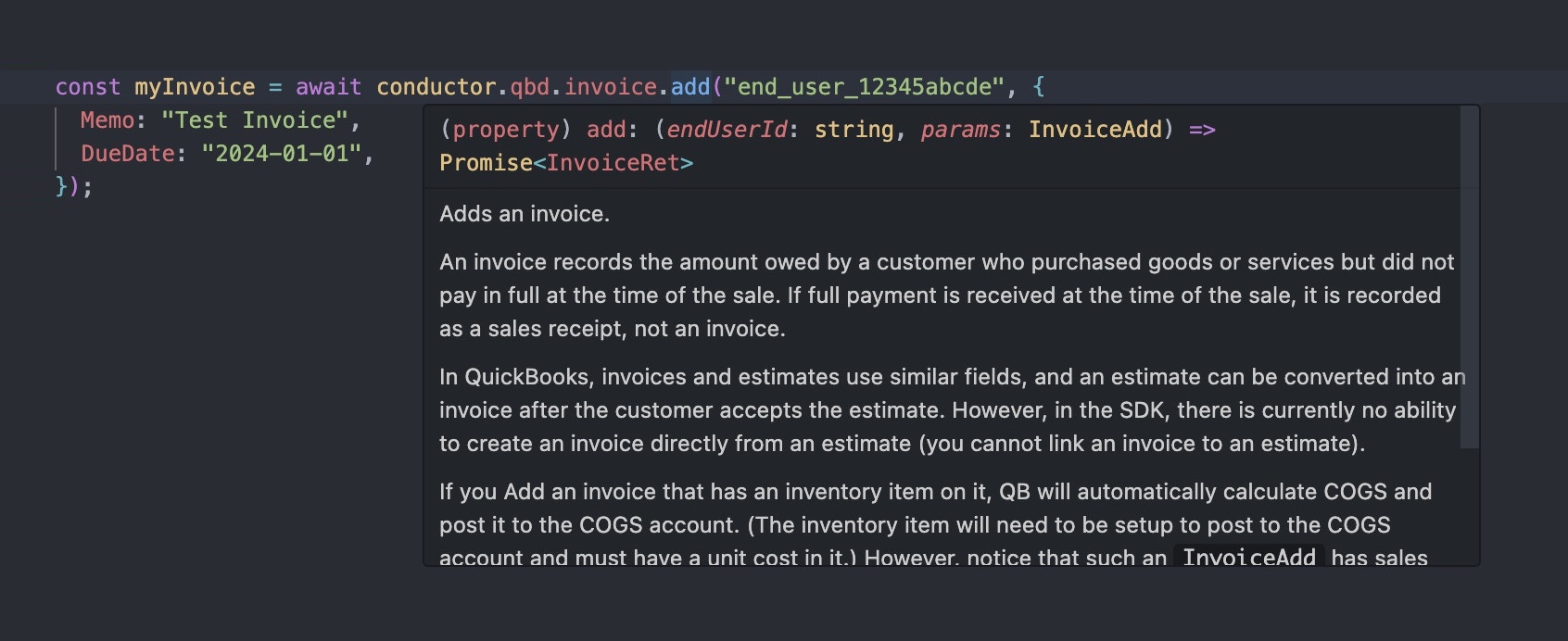 Conductor inline documentation for QuickBooks Desktop response
fields