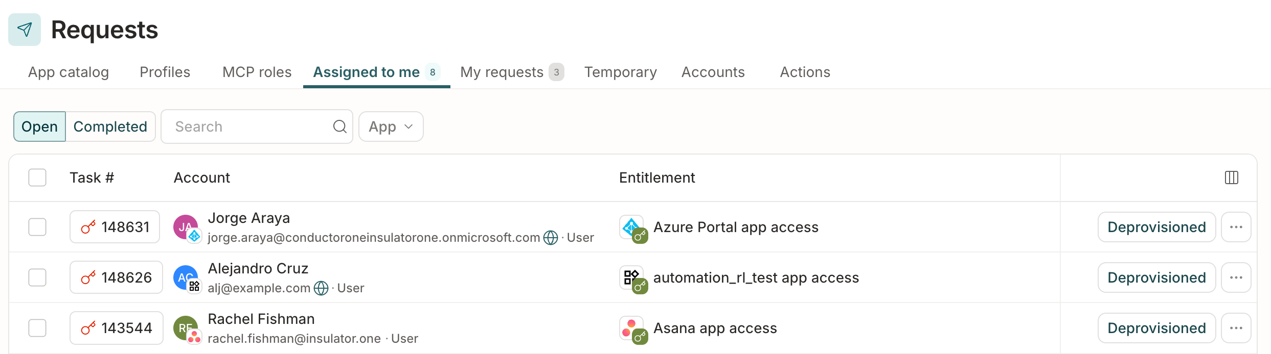 A list of deprovisioning tasks assigned to the user.