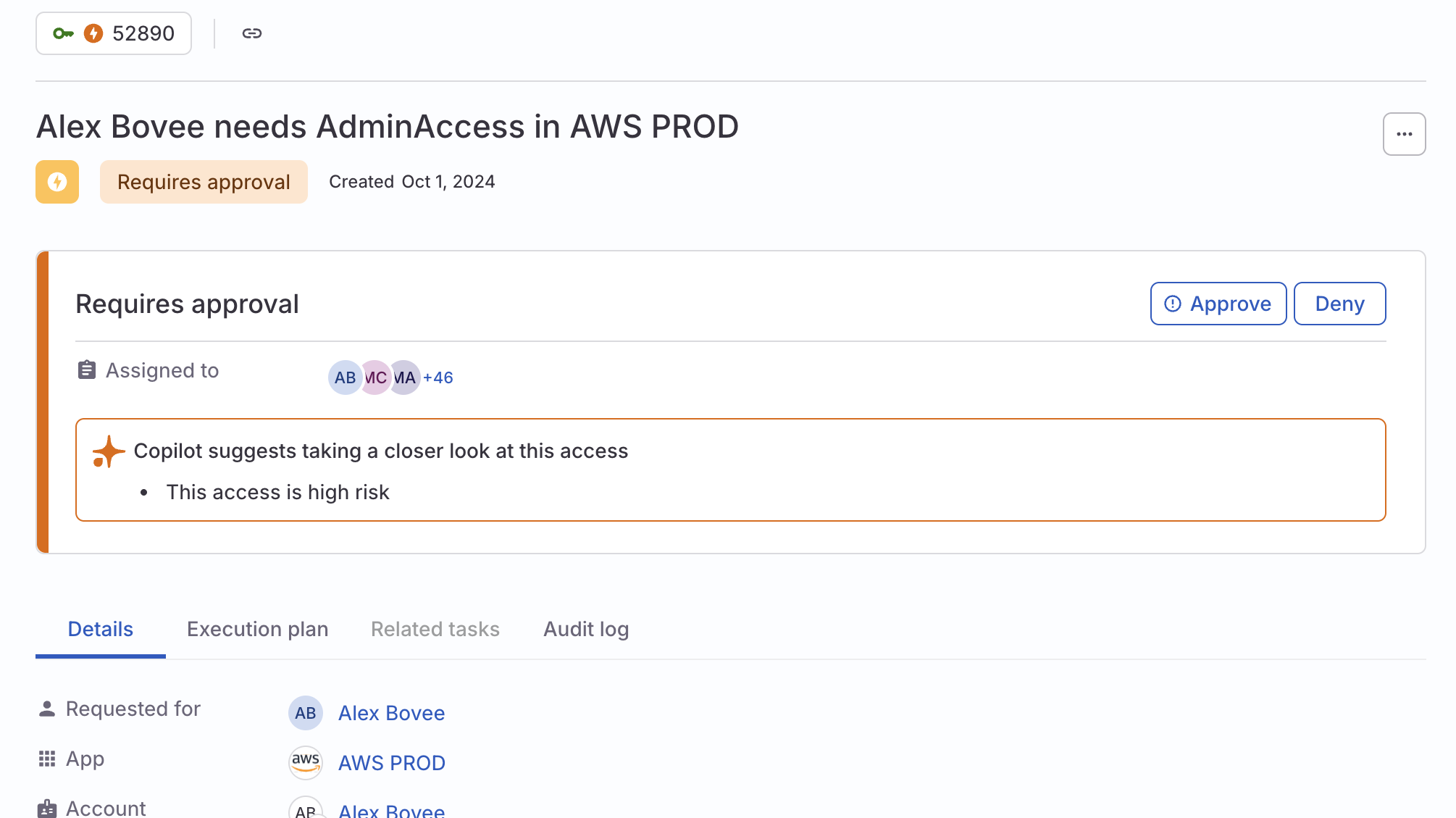 A task details page showing the 'Emergency access requested' badge in the header.