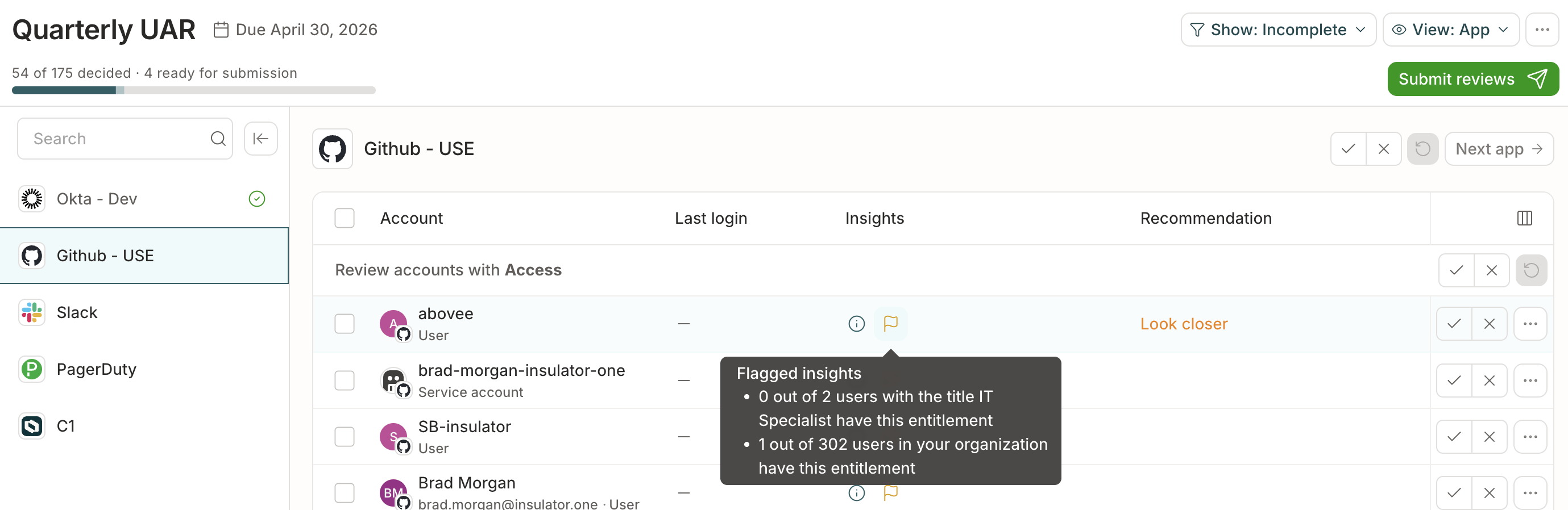 A list of campaign review tasks showing flags in the Insights column.