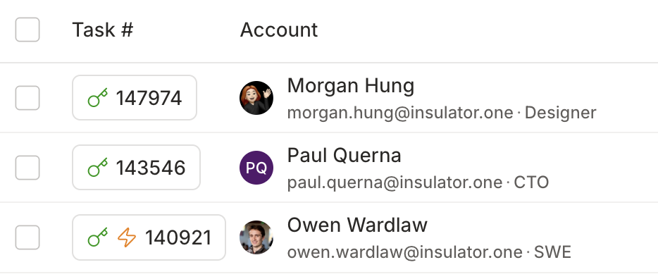 Two request tasks in a task table, one showing a thunderbolt icon next to the request icon.