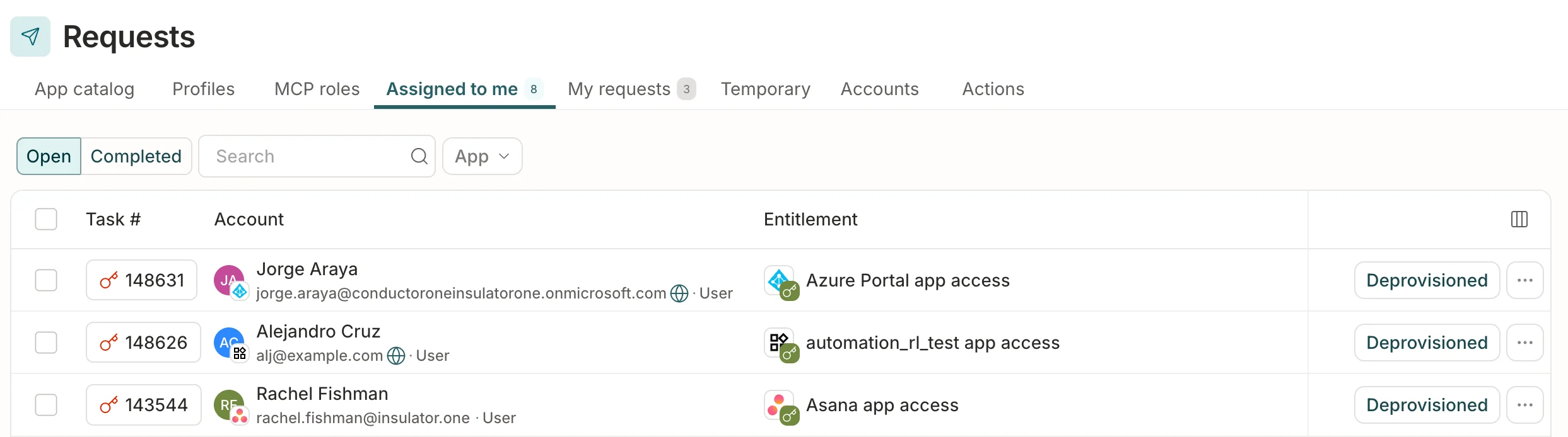 A list of deprovisioning tasks assigned to the user.
