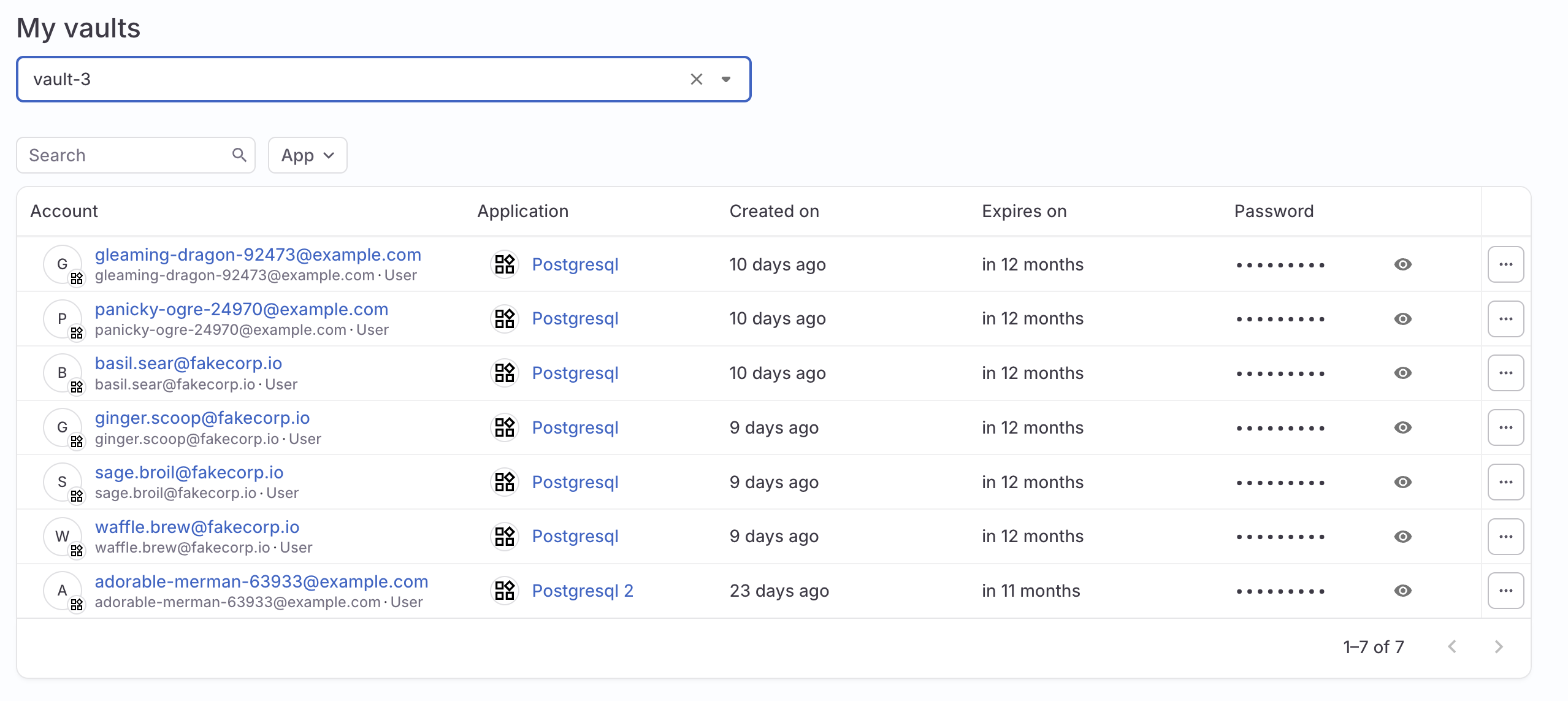 A vault owner's My vaults page in the profile menu.
