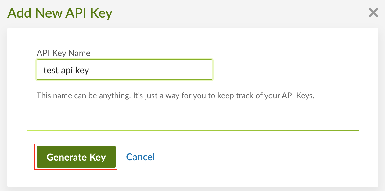 Detail view of the BambooHR API Keys page, with the Generate Key button highlighted.