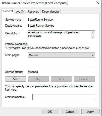 Services window showing baton-runner with Manual startup type