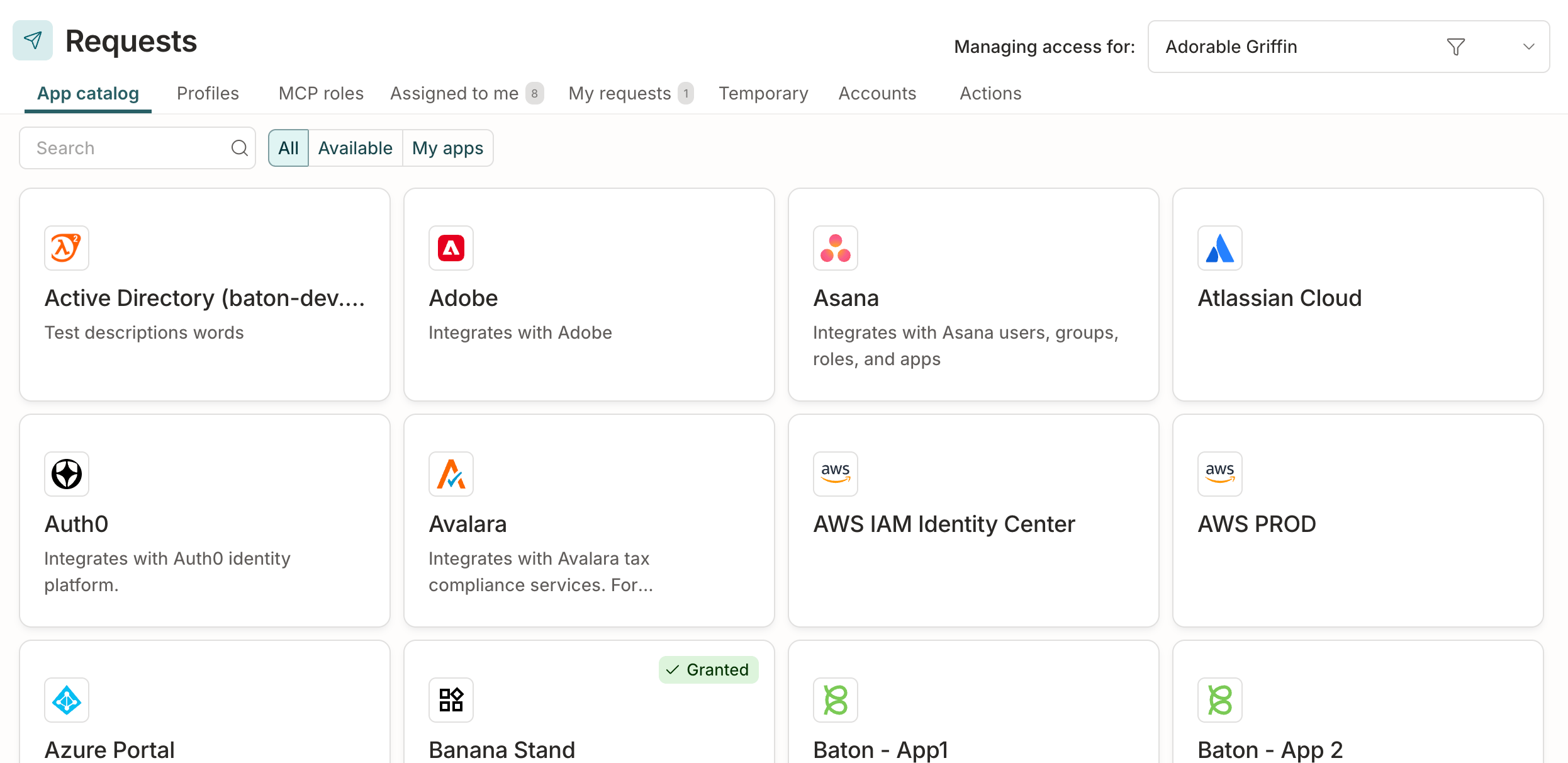 The app catalog tab page showing available apps.