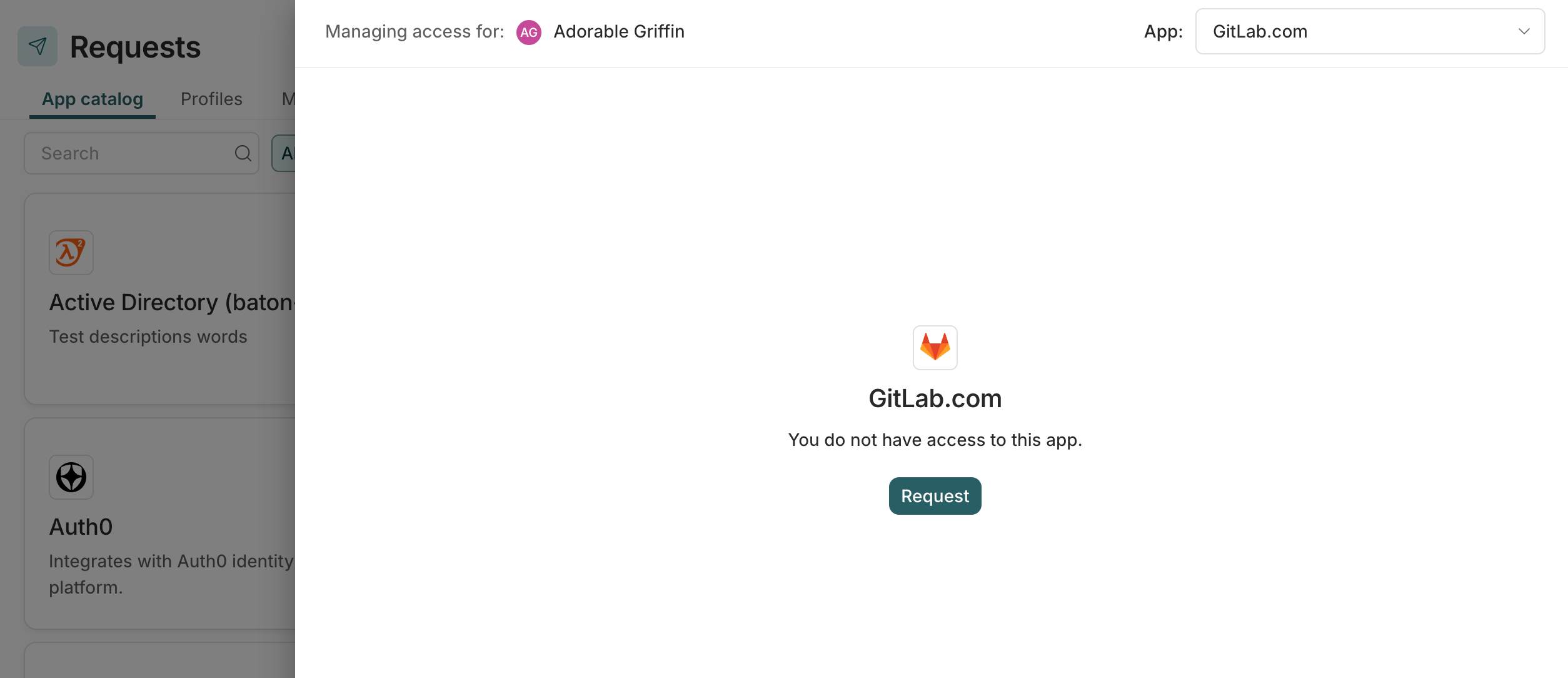An unassigned app showing the Request button.