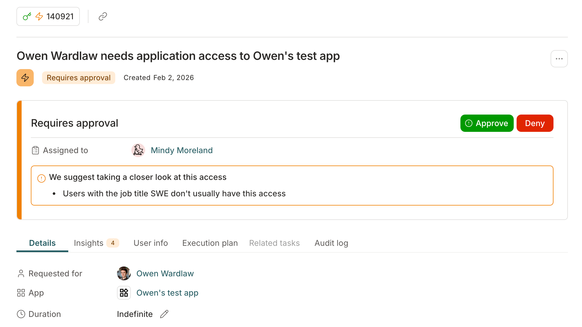A task details page showing the 'Emergency access requested' badge in the header.