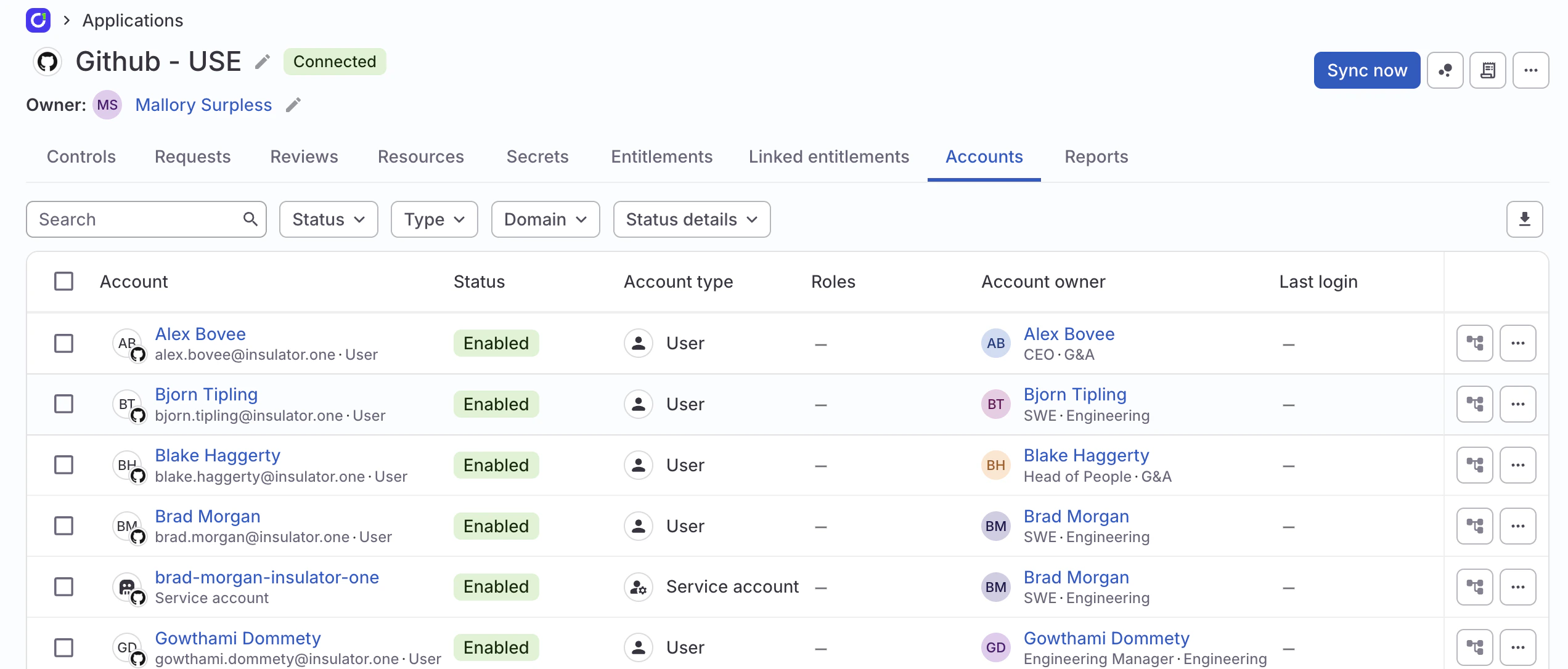 A screenshot of a Slack application's Accounts tab in C1.