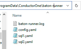 baton-runner directory containing sql1.yaml, sql2.yaml, and config.yaml