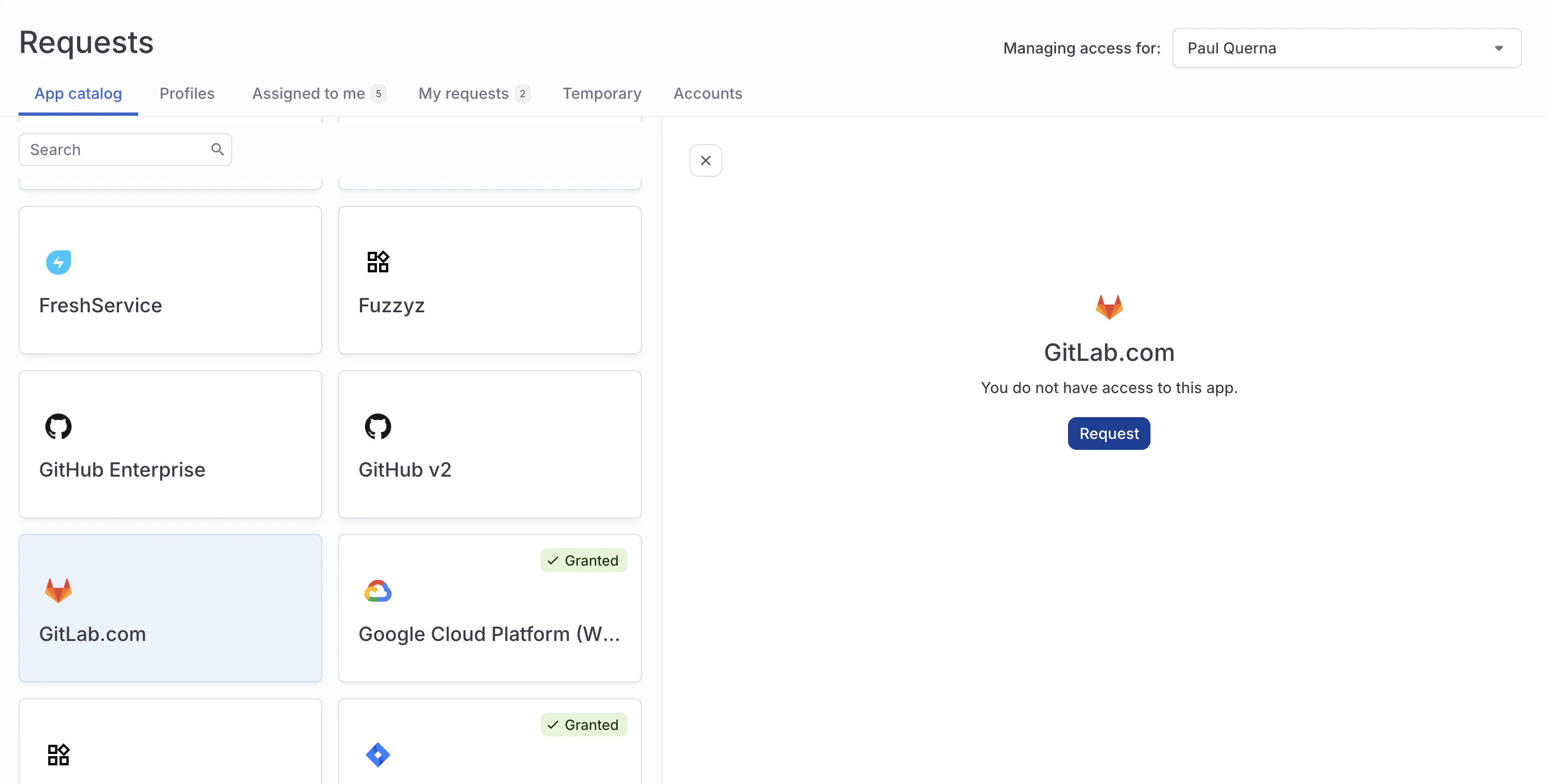 An unassigned app showing the Request button.