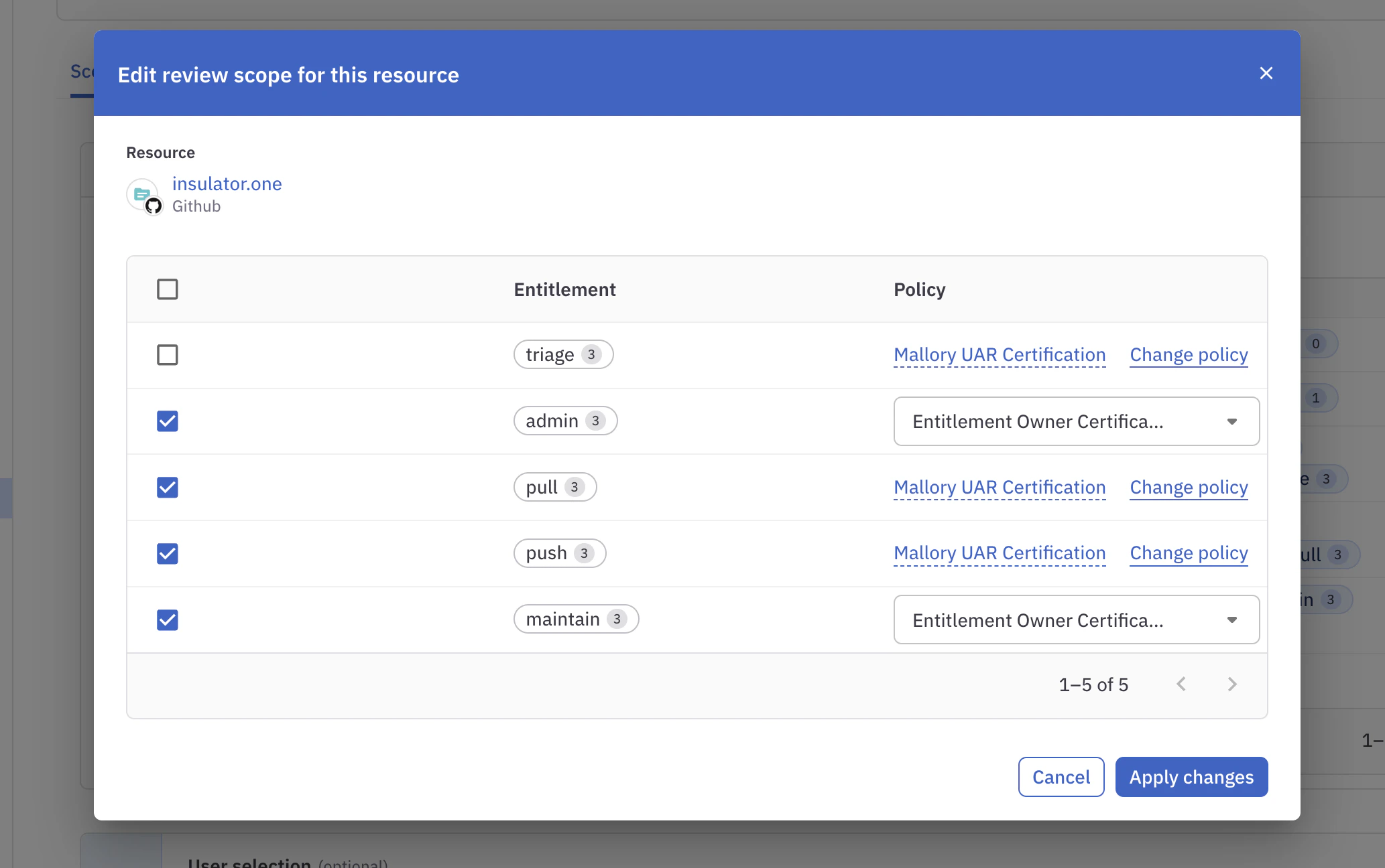 A screenshot of the Scope tab of a campaign in C1, showing the Edit scope button and the Apply changes button.