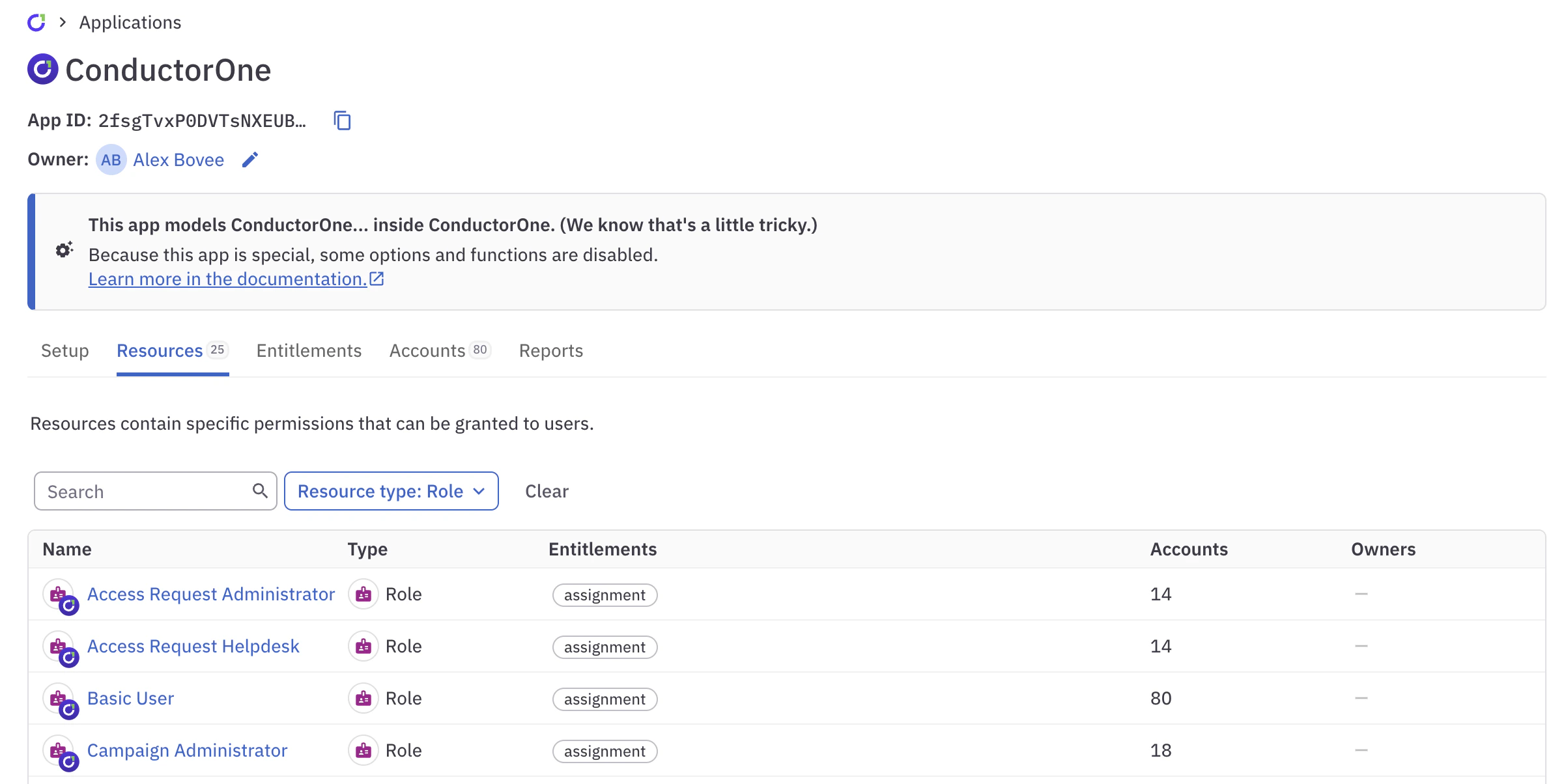 A screenshot of the C1 app showing the Roles tab.