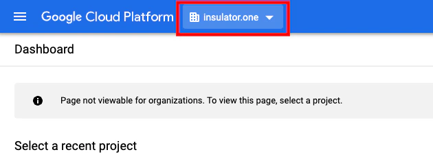 The project select dropdown in the Google Cloud Console toolbar