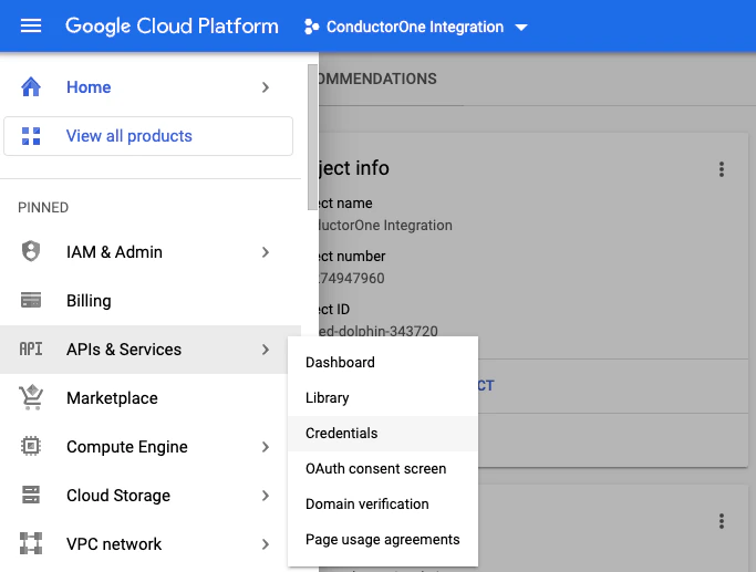 The Credentials page showing the service accounts list