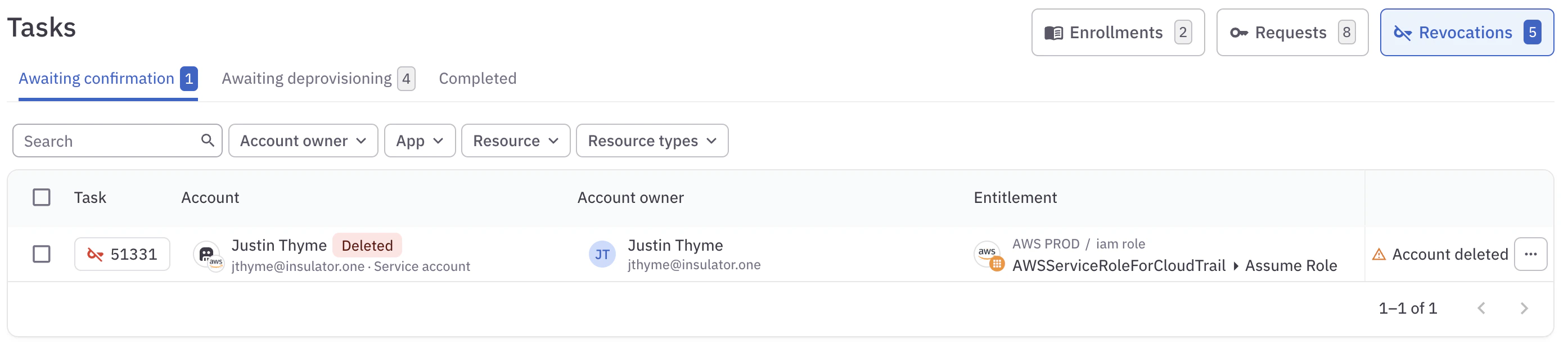 A list of revocation tasks assigned to the user.