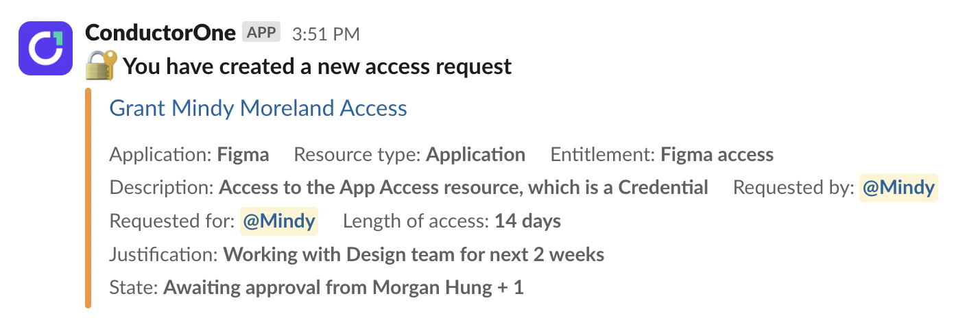 The Slack app showing the New request form with the Submit button.