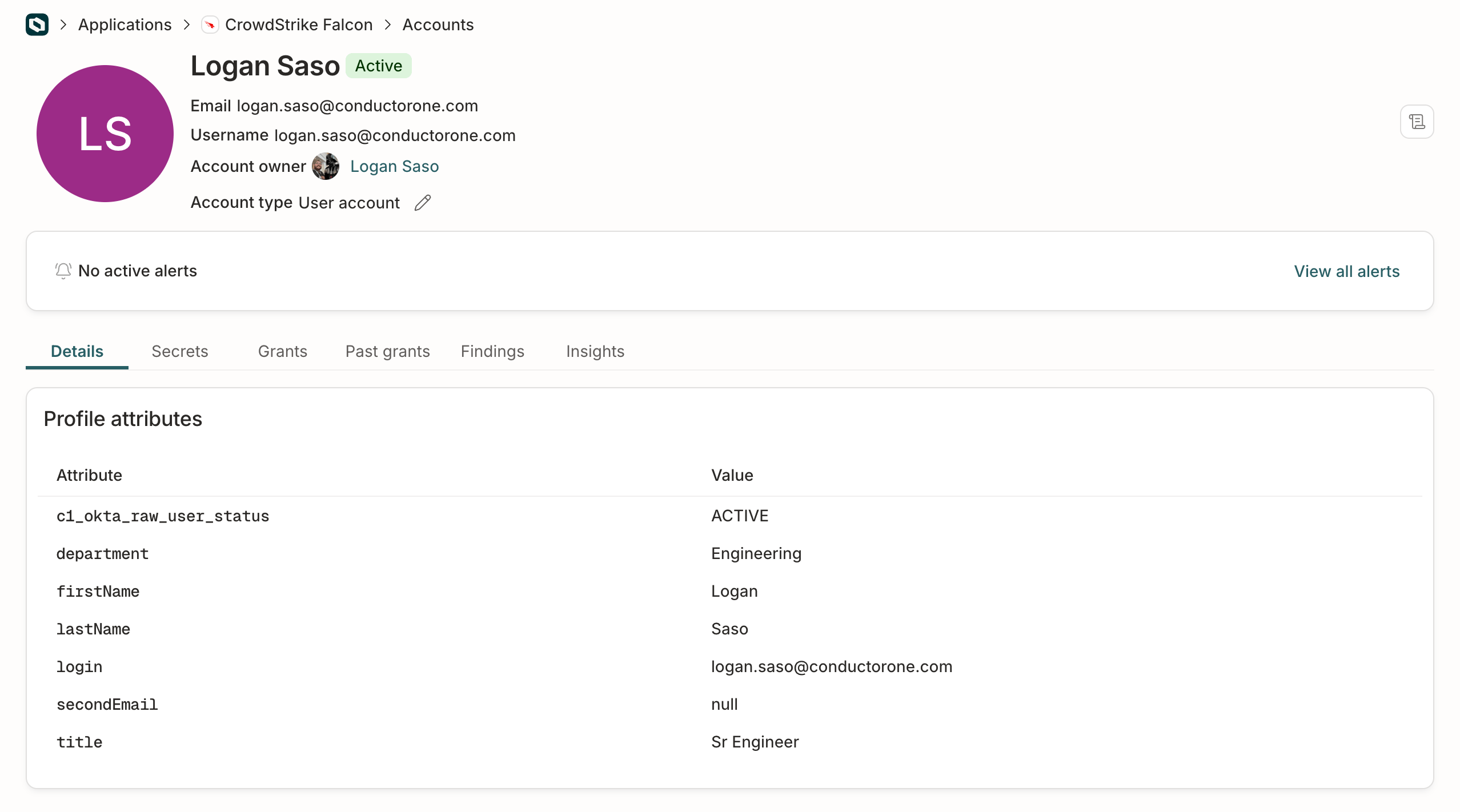 A screenshot of a Slack application account's details page in C1.